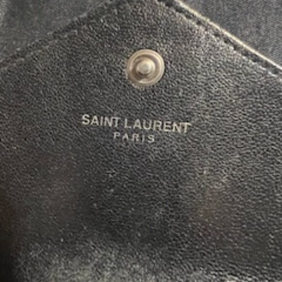 Gently Used Saint Laurent YSL Monogram Trifold Wallet in Black Grained Leather - Picture 3 of 10